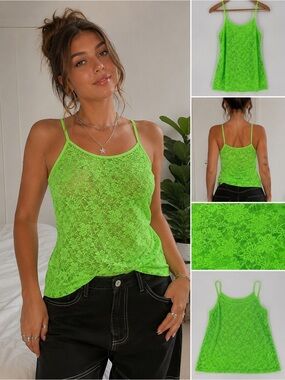 💚 Y2K Energie Neon Lime Lace Cami 💚